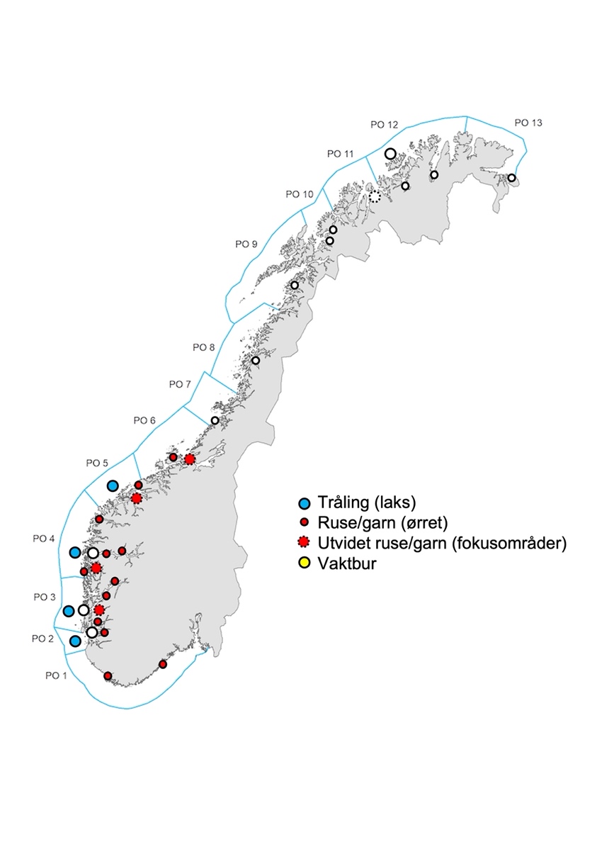 Kart som viser undersøkte områder i NALO 2022