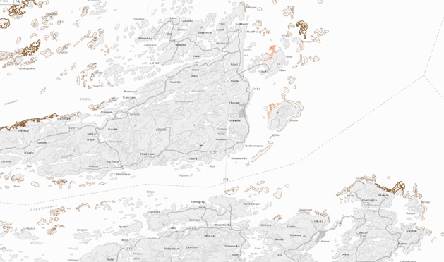 Kart over registrerte naturtyper rundt Frøya