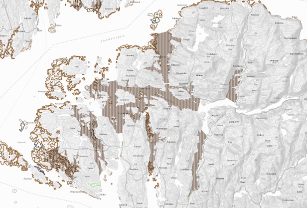 Kart over naturtyper i Gulen