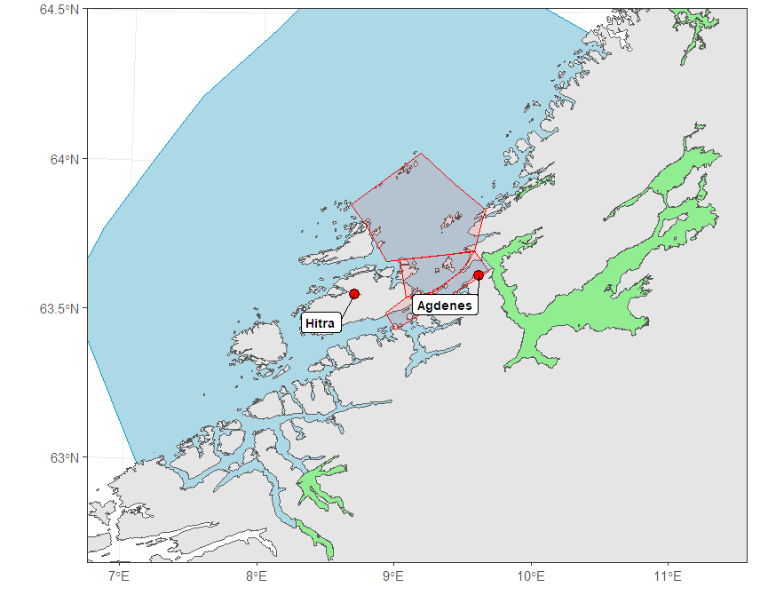 Kart over områder for postsmolttråling i 2022