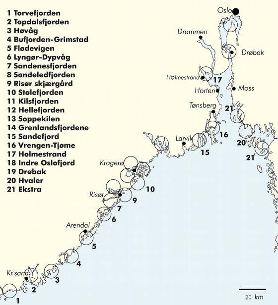 Kart som viser shvor strandnot trekkes.