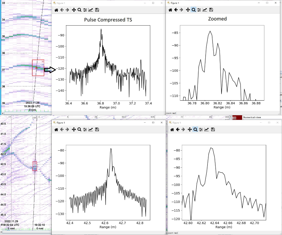 Figure 30. Individual fish echo signal in time-domain is displayed (a single ping data). The main peak and associated lesser peaks are a single fish.