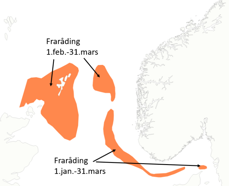 Oppdatert frarådingsperiode for nordsjøtorsk som inngår i rådgivningskart for 2023.