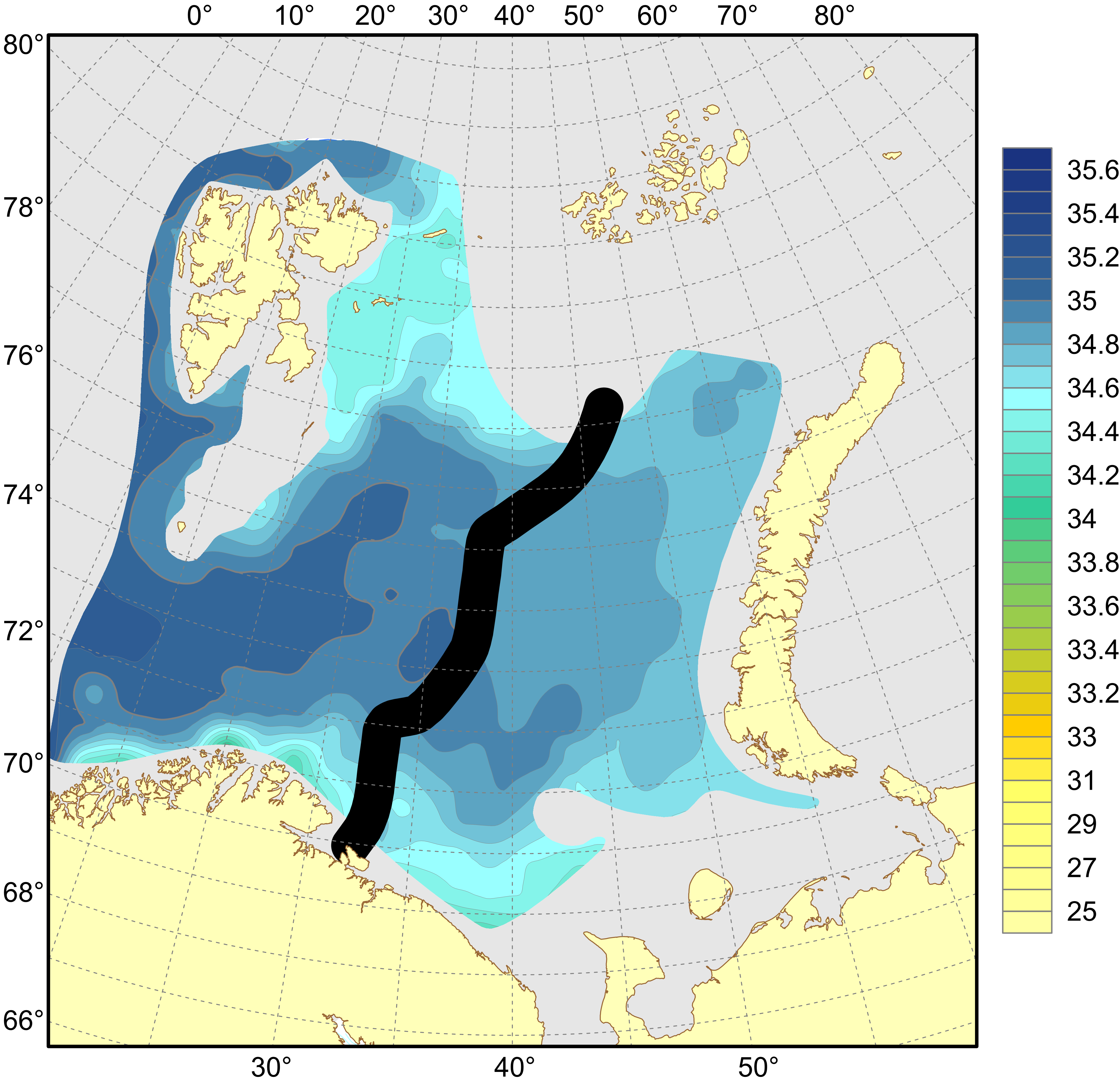 Fig 4.1.1.6. Distribution of salinity 100 m 2022