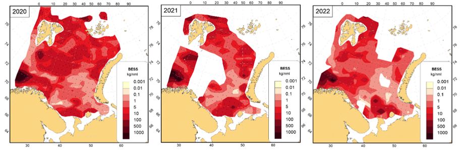 Megabenthos biomass distribution in 2020. 2021, 2022