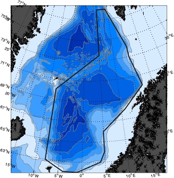 Figure 3.1: Map of the horizontal extent of the panel-based assessment of ecosystem condition of the Norwegian Sea pelagic ecosystem.