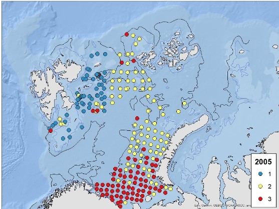 The spatial coverage varies from only parts to a broad extension. While the total biomass of the benthos is always measured, the identification of the species can vary from very poor (red), medium (yellow) or good (blue).