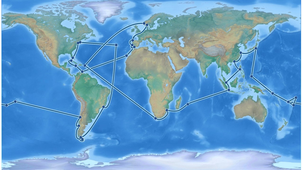 A global map showing the route with dots indicating stops.
