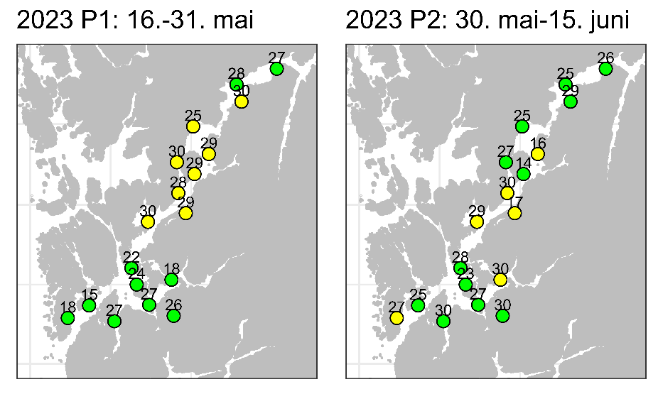 Se posdisjonen til vaktburene i ett kart over Hardangerfjorden.