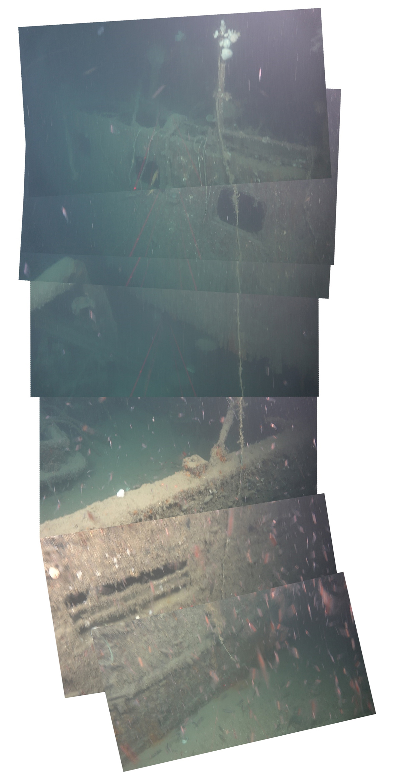 Figur 12. Fotomosaikk av videobilder fra et ukjent vrak på 105 m dyp øst for Tromøy.
