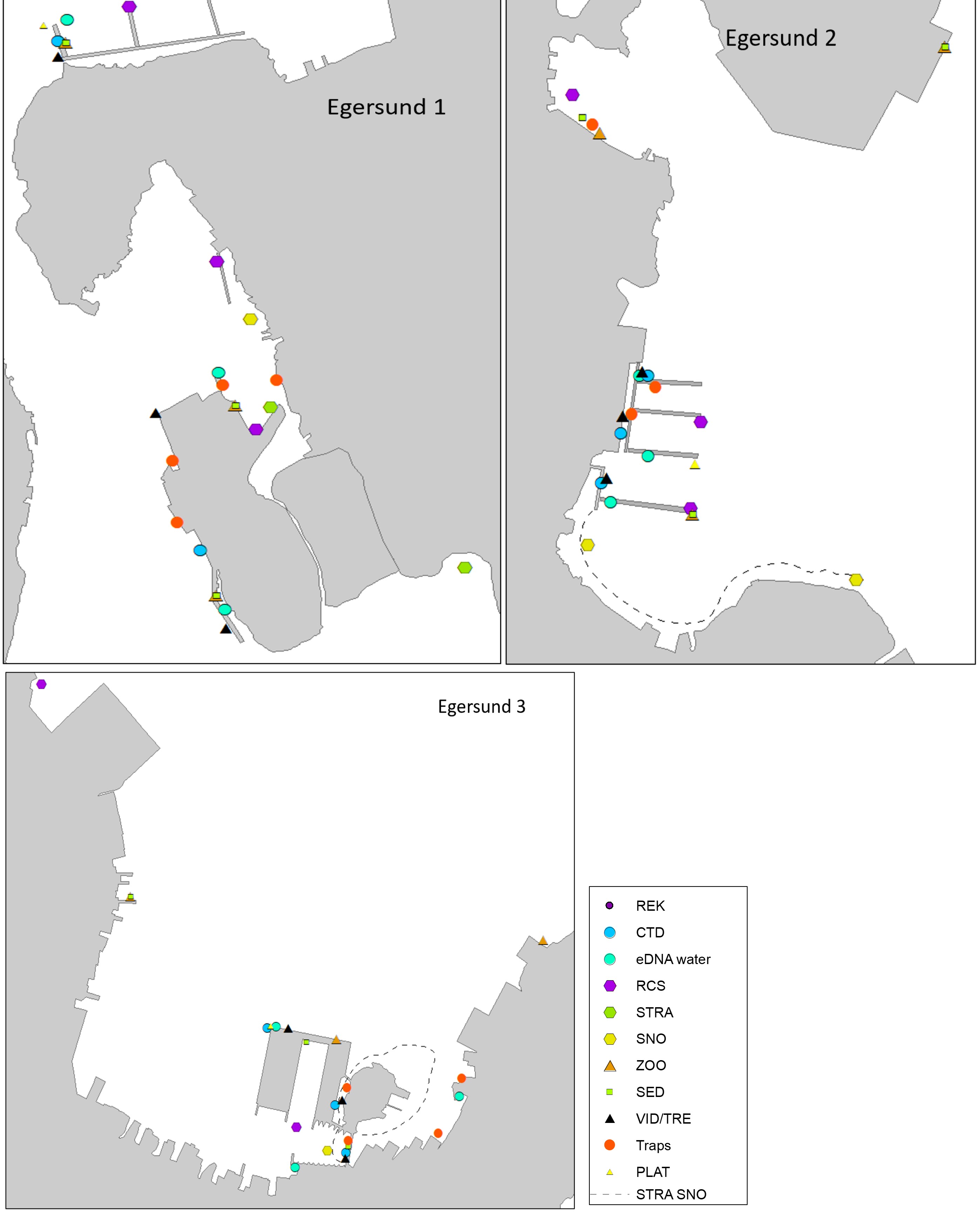Dette er et kart som gir en oversikt over stasjoner og metoder brukt i Egersund havn