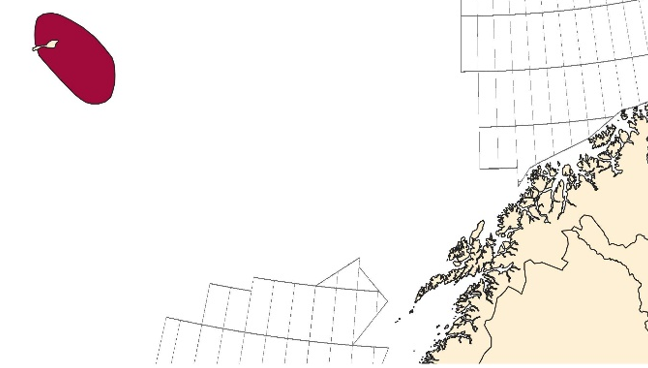 Figur A1.2 Beiteområde for Nebbhval ved Jan Mayen. Frarådingsperiode 1.mai til 31.juli