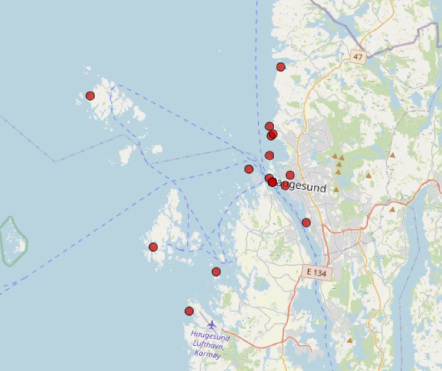 Dette er et kart over tidligere funn av havnespy, rapportert inn til Artsdatabanken