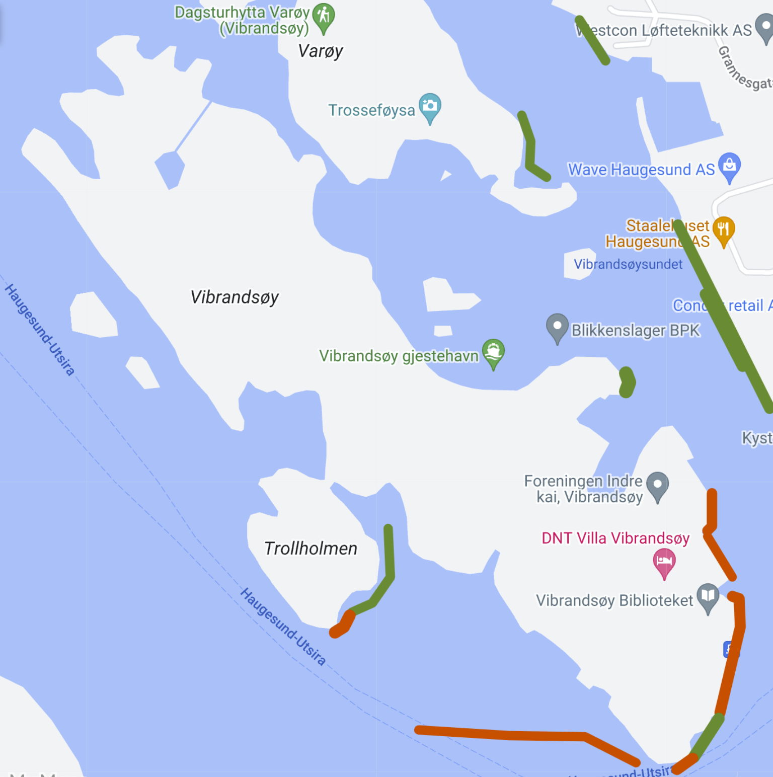 Dette er et kart som viser utbredelsen av havnespy på Vibrandsøy