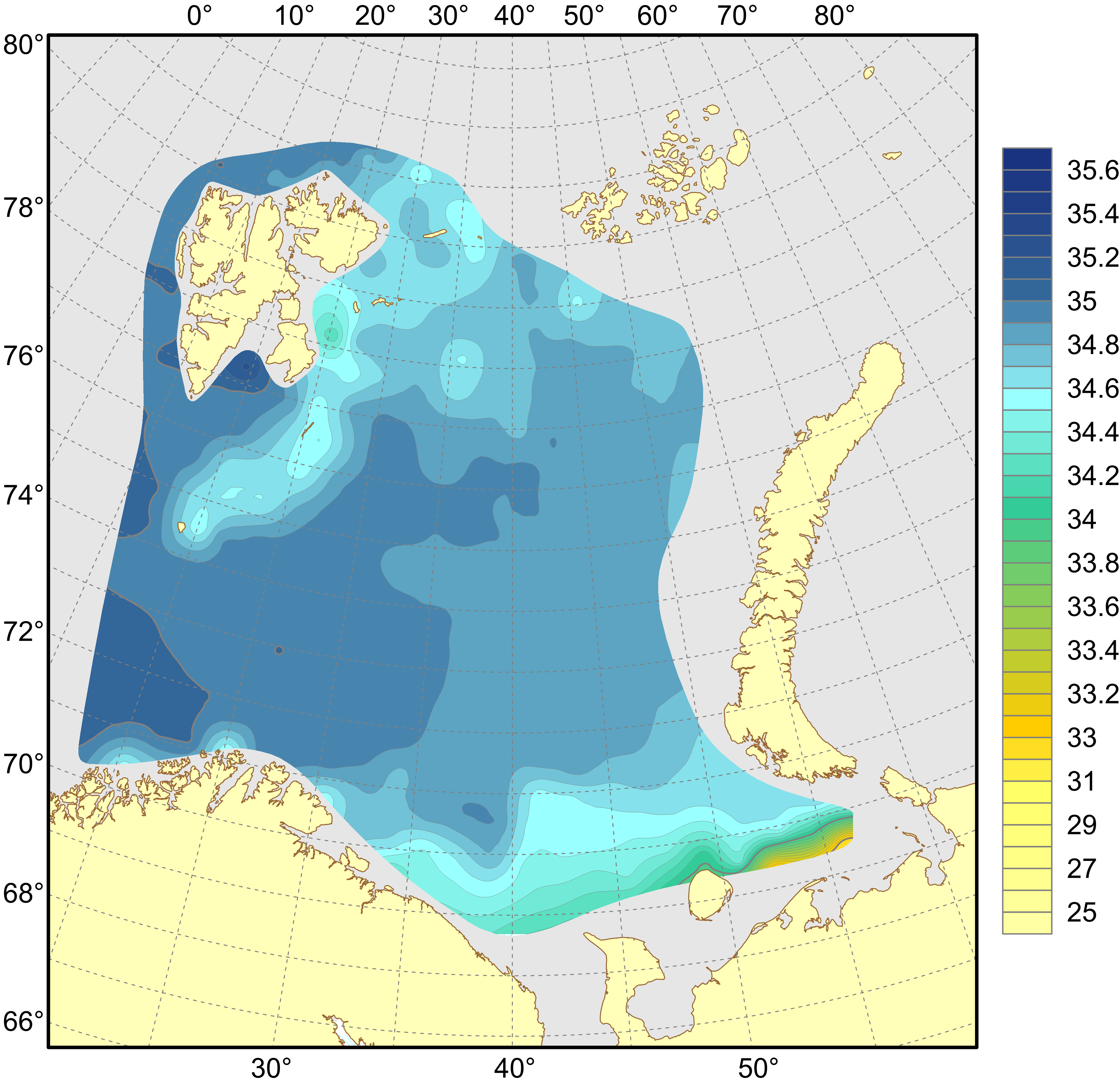 Figure 4.1.1.8. Distribution of salinity at the bottom, August–September 2023.