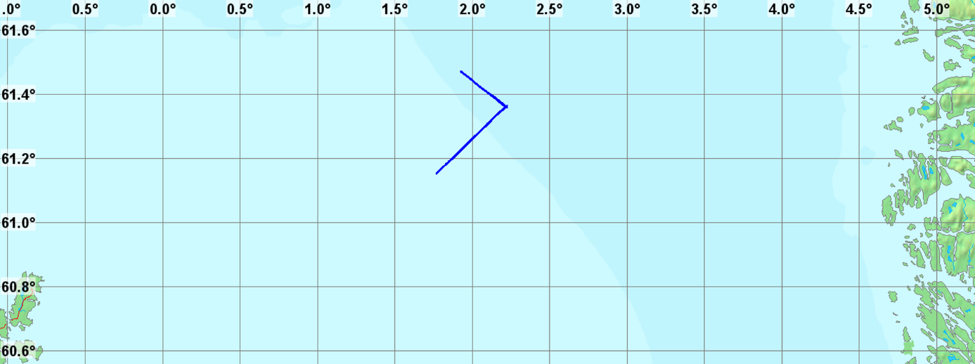 Location of the acoustic transects in relation to the Norwegian coastline to the east and Unst Island to the west.