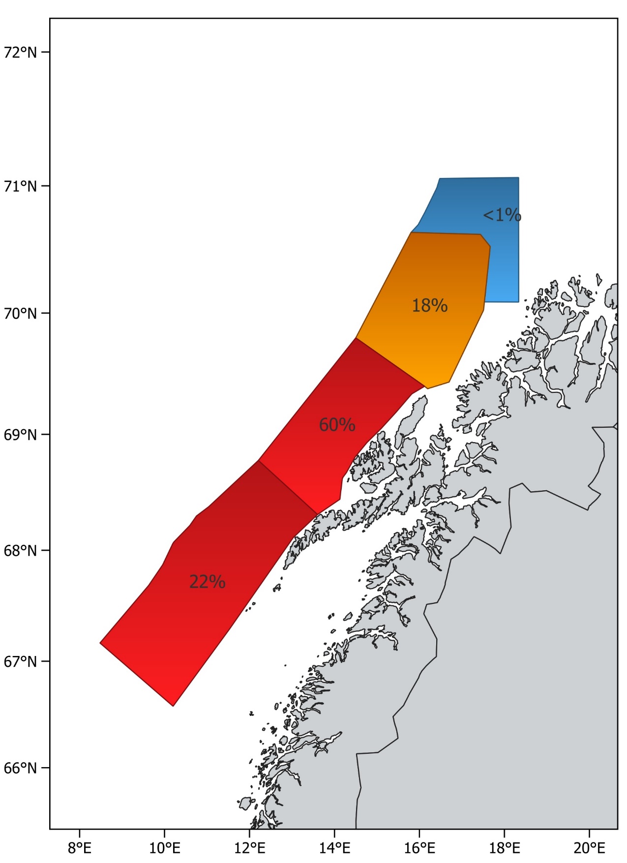 Bildet viser relativ fordeling av biomasse per stratum i nvg-gytetoktet 2024.