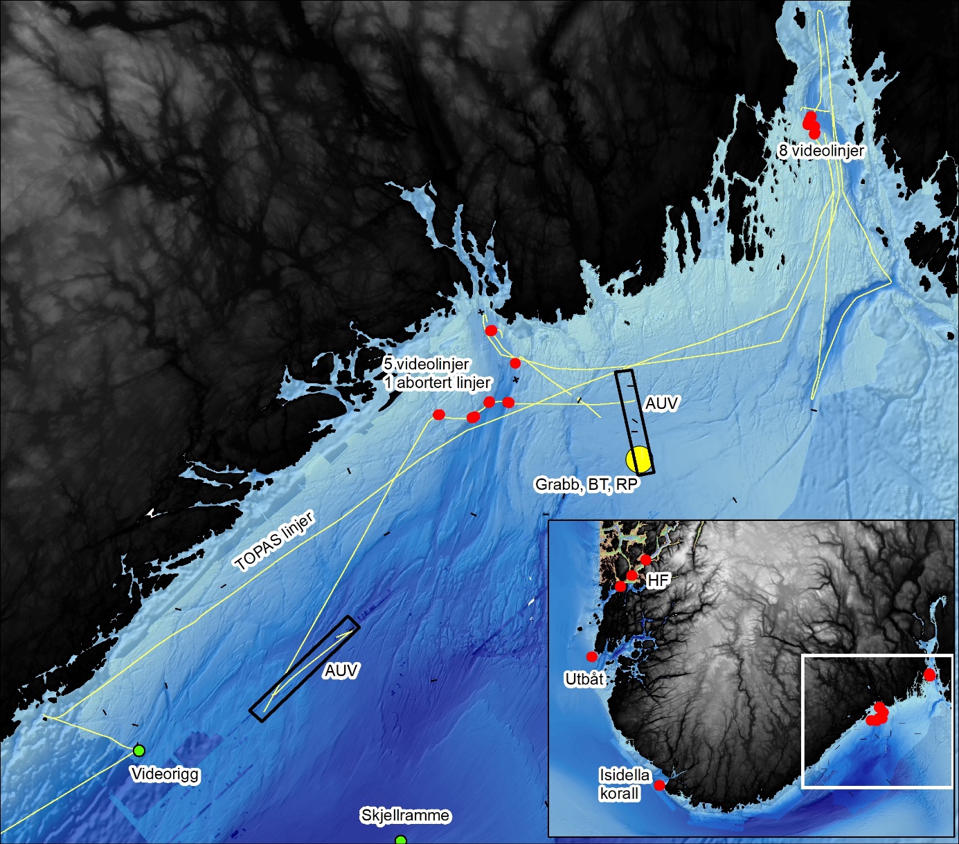 Map of study area in the outer Oslo fjord with stations and areas of interest