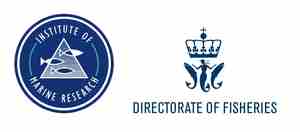 blue oval logo for the IMR and blue logo for the Fishery directorat, on side of each other