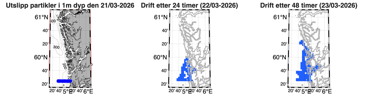 Grafer som viser hvordan algen kommer til å spre seg lang land.